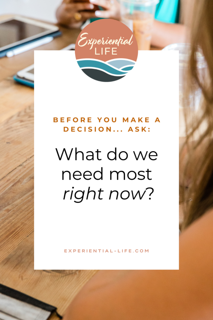 Graphic reads: Before you make any decision... ask: What does my neurodivergent child need most right now?